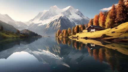 Colorful summer view of Fusine lake. Bright morning scene of Julian Alps with Mangart peak on background, Province of Udine, Italy, Europe