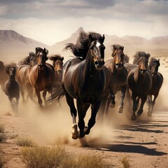 Fototapeta na wymiar A herd of galloping horses