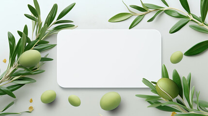 A Green Leaf on White Background as Botanical Frame, Wedding Invitation and Holiday Branding, Flat Lay Design Concept. Generative AI