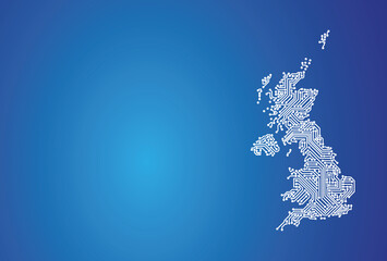 IT-Umriss von UK auf blauem Hintergrund