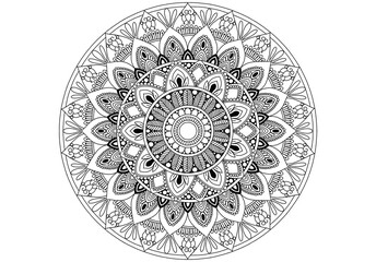 Mandala drawing on a white background, Ethnic mandala outline hand drawn, Decorative monochrome ethnic mandala pattern  Islam, Arabic, Indian, morocca.
