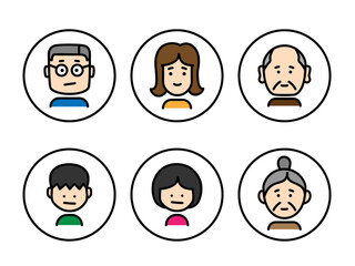 家族の顔アイコン（着色あり／丸枠あり）