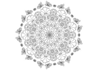 Mandala drawing on a white background, Ethnic mandala outline hand drawn, Decorative monochrome ethnic mandala pattern  Islam, Arabic, Indian, morocca.