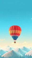 dreamy atmosphere vertical background, hot air balloon flight over mountain, Generative Ai