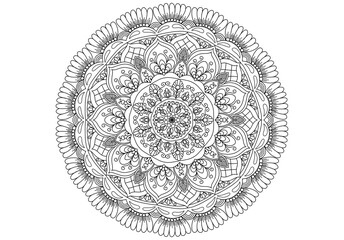 Mandala drawing on a white background, Ethnic mandala outline hand drawn, Decorative monochrome ethnic mandala pattern  Islam, Arabic, Indian, morocca.