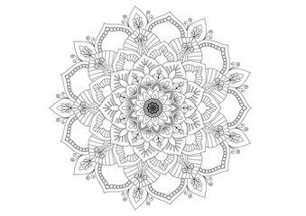 Mandala drawing on a white background, Ethnic mandala outline hand drawn, Decorative monochrome ethnic mandala pattern  Islam, Arabic, Indian, morocca.