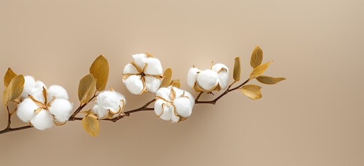 beautiful cotton branch with copy space banner background, Generative Ai	
