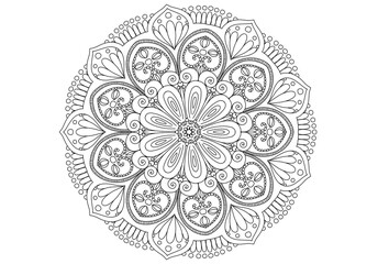 Mandala drawing on a white background, Ethnic mandala outline hand drawn, Decorative monochrome ethnic mandala pattern  Islam, Arabic, Indian, morocca.