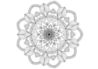 Mandala drawing on a white background, Ethnic mandala outline hand drawn, Decorative monochrome ethnic mandala pattern  Islam, Arabic, Indian, morocca.