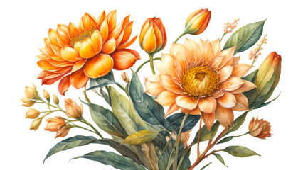 Watercolor bouquet of flowers isolated on transparent background. Best details, can use for card invitation, banner, poster, presentation, printing and more