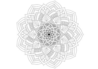 Obraz premium Mandala drawing on a white background, Ethnic mandala outline hand drawn, Decorative monochrome ethnic mandala pattern Islam, Arabic, Indian, morocca.