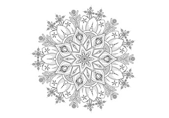 Mandala drawing on a white background, Ethnic mandala outline hand drawn, Decorative monochrome ethnic mandala pattern  Islam, Arabic, Indian, morocca.