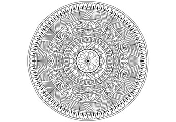 Mandala drawing on a white background, Ethnic mandala outline hand drawn, Decorative monochrome ethnic mandala pattern  Islam, Arabic, Indian, morocca.