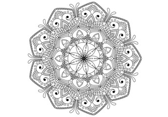 Mandala drawing on a white background, Ethnic mandala outline hand drawn, Decorative monochrome ethnic mandala pattern  Islam, Arabic, Indian, morocca.