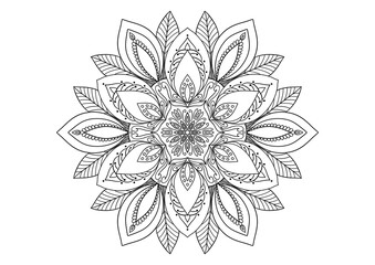 Mandala drawing on a white background, Ethnic mandala outline hand drawn, Decorative monochrome ethnic mandala pattern  Islam, Arabic, Indian, morocca.