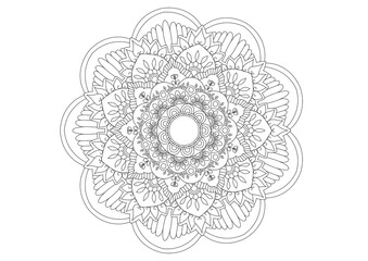 Mandala drawing on a white background, Ethnic mandala outline hand drawn, Decorative monochrome ethnic mandala pattern  Islam, Arabic, Indian, morocca.