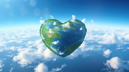 environment preservation and Earth Day concept, heart shape planet earth in sky, Generative Ai