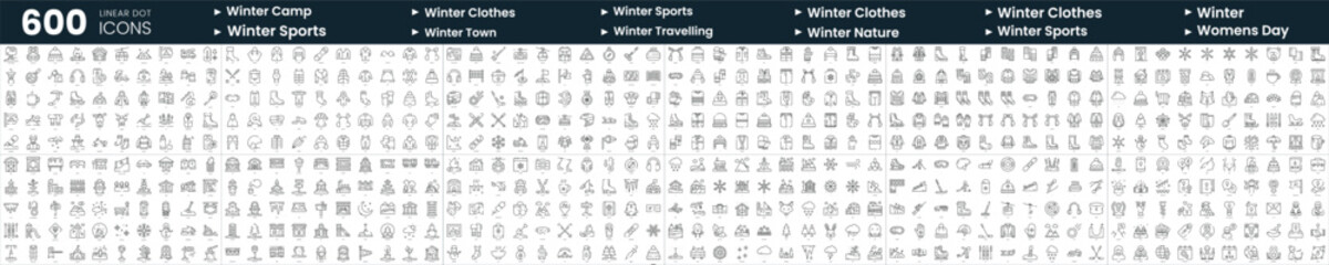 Set of 600 thin line icons. In this bundle include winter clothes accessories, winter, winter town, winter sports and more