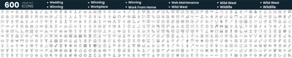 Set of 600 thin line icons. In this bundle include web-maintenance, wild-west, winning, work from home and more