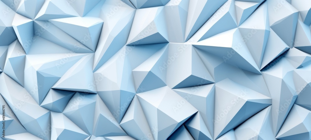Leinwandbilder Abstract wide light blue texture with geometric triangular 3d triangles pattern wall background banner illustration, textured backdrop for design web, wallpaper (Generative Ai)