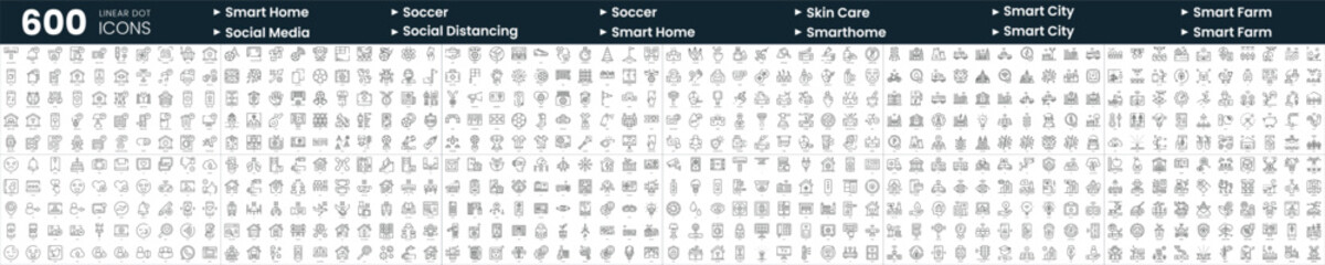 Fototapeta na wymiar Set of 600 thin line icons. In this bundle include skin care, smart farm, smart home, social media and more