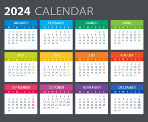 2024 Calendar - vector stock illustration template