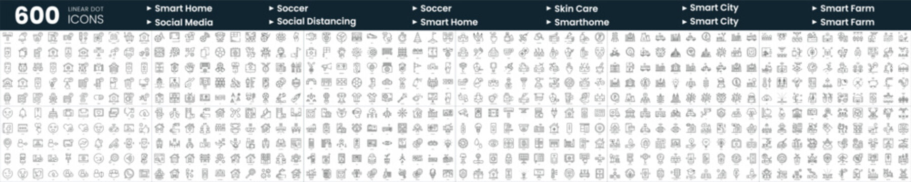 Set of 600 thin line icons. In this bundle include skin care, smart farm, smart home, social media and more