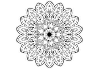 Mandala drawing on a white background, Ethnic mandala outline hand drawn, Decorative monochrome ethnic mandala pattern  Islam, Arabic, Indian, morocca.