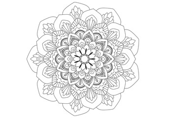 Mandala drawing on a white background, Ethnic mandala outline hand drawn, Decorative monochrome ethnic mandala pattern  Islam, Arabic, Indian, morocca.