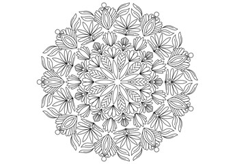 Mandala drawing on a white background, Ethnic mandala outline hand drawn, Decorative monochrome ethnic mandala pattern  Islam, Arabic, Indian, morocca.
