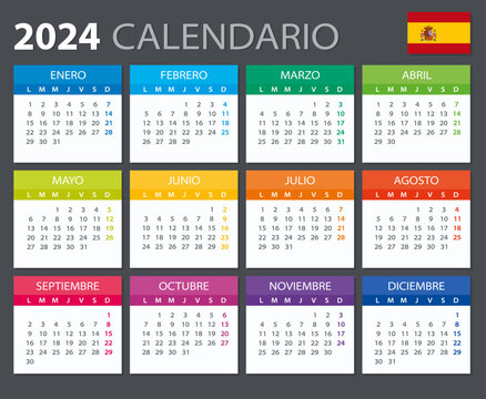 2024 Calendar Spanish - vector stock illustration template - Spanish version