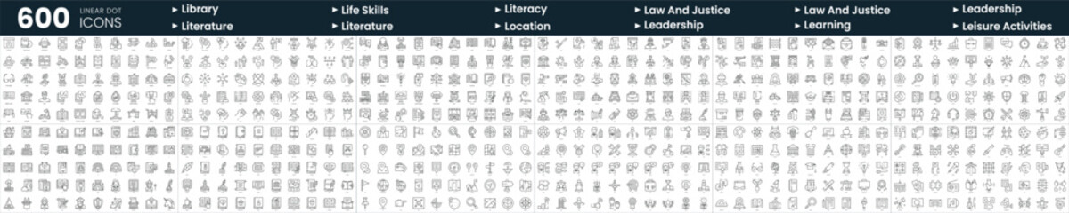 Fototapeta na wymiar Set of 600 thin line icons. In this bundle include law and justice, learning, library, literacy and more