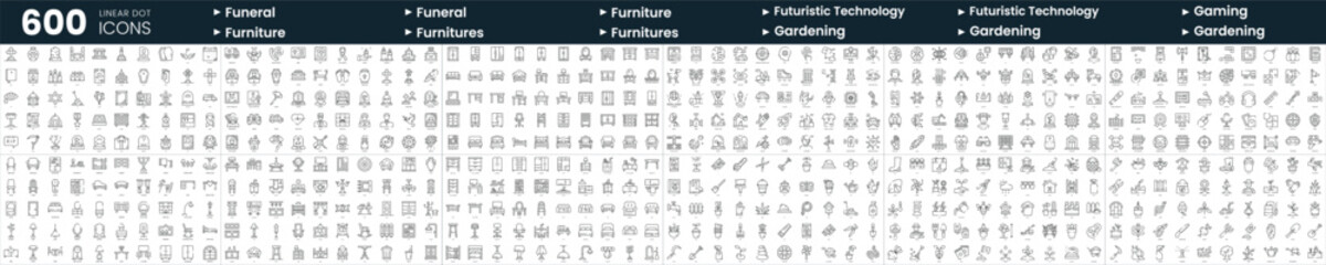 Set of 600 thin line icons. In this bundle include funeral, futuristic technology, gardening and more