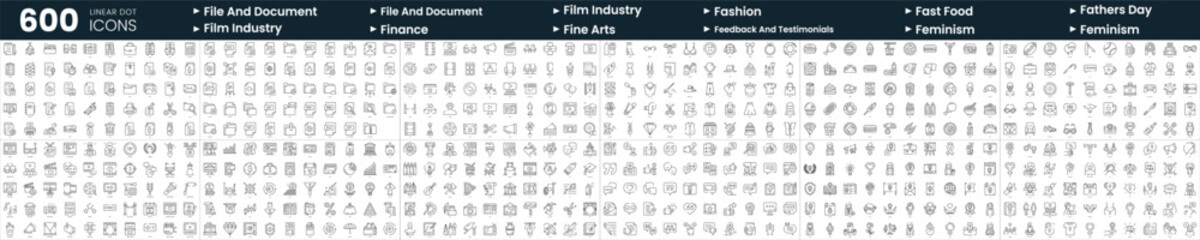 Fototapeta na wymiar Set of 600 thin line icons. In this bundle include fashion, fathers day, feminism, film industry and more