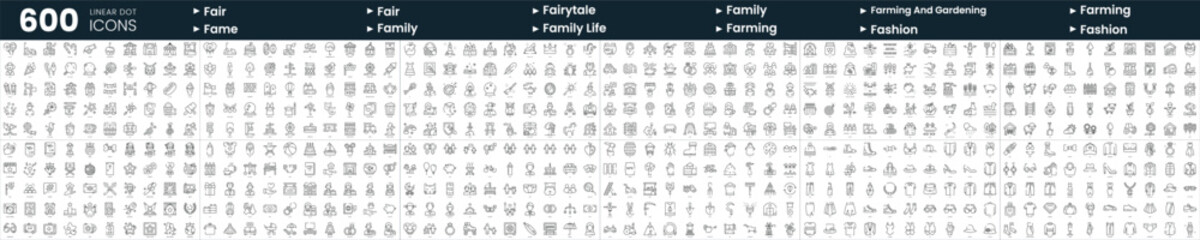 Obraz na płótnie Canvas Set of 600 thin line icons. In this bundle include fair, fame, family life, farming and gardening and more