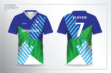 blue green sport jersey for football and soccer shirt template
