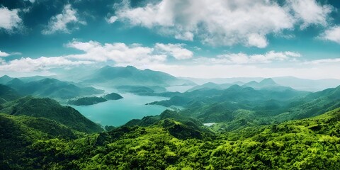 Fototapeta premium Natural Scene of mountains and lake, illustration ,generative, ai