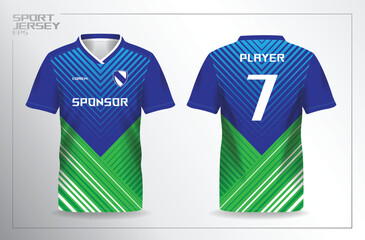 blue green sport jersey for football and soccer shirt template