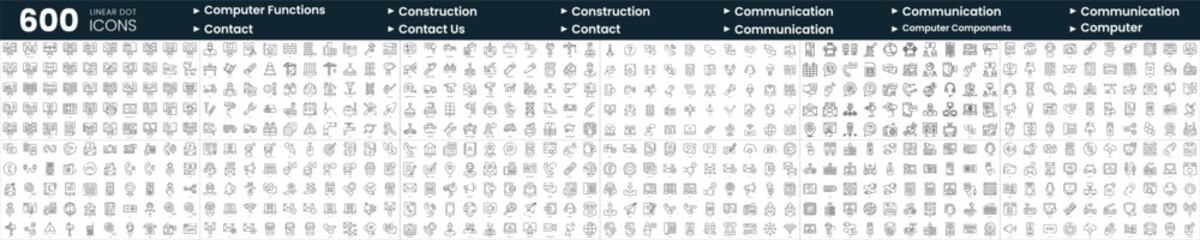 Set of 600 thin line icons. In this bundle include communication, computer components, computer functions, contact and more