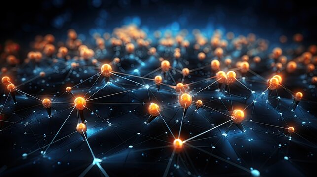 glowing geometric cluster of network nodes - illustration created using generative Ai tools