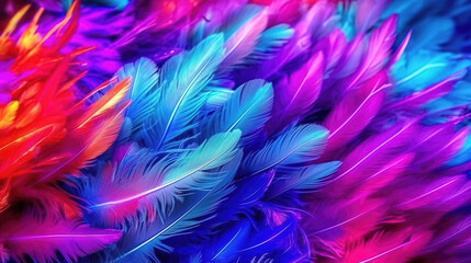 Fototapeta na wymiar modern realistic colored feathers, wallpaper design, ai generated image