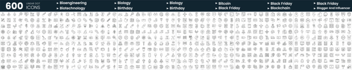 Fototapeta na wymiar Set of 600 thin line icons. In this bundle include bioengineering, biotechnology, bitcoin, blockchain and more