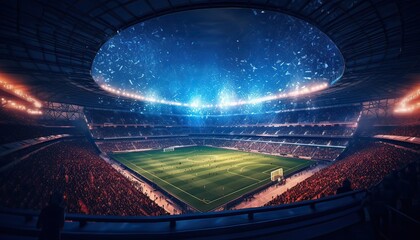 Fototapeta na wymiar Generative AI illustration of a breathtaking view from inside the stadium, showcasing the vibrant lights and dynamic energy of a game in progress