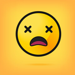 Smiling yellow emoticon on a yellow background. Vector illustration.