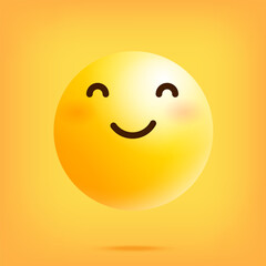 Smiling yellow emoticon on a yellow background. Vector illustration.