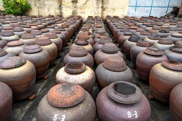 Traditional soy sauce factory, where soya beans are fermented to produce the soy sauce which is used in Vietnam cooking at a soy sauce factory in Hung Yen,VN