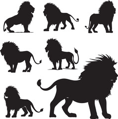 lion silhouettes collection, Lion silhouette vector collection set. isolated on white background