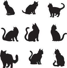 set of cats silhouettes, cats isolated on a white artboard. cat vector illustration with white background