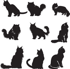 set of cats silhouettes, Isolated cat silhouette vector illustration, logo, print decorative item etc