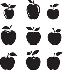 Silhouette apple vector collection, illustration isolated on white artboard